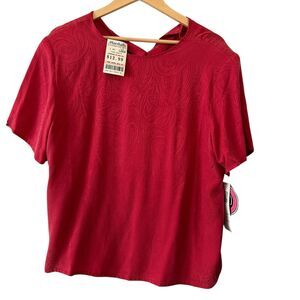 Laura & Jayne Silk Vintage‎ Red Deadstock Short Sleeve Blouse Shoulder Pads